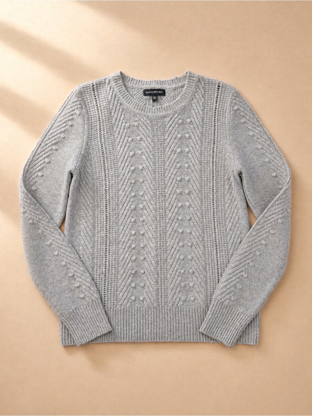 Banana Republic Merino Wool Alpaca Blend Gray Cable-Knit Crewneck Sweater